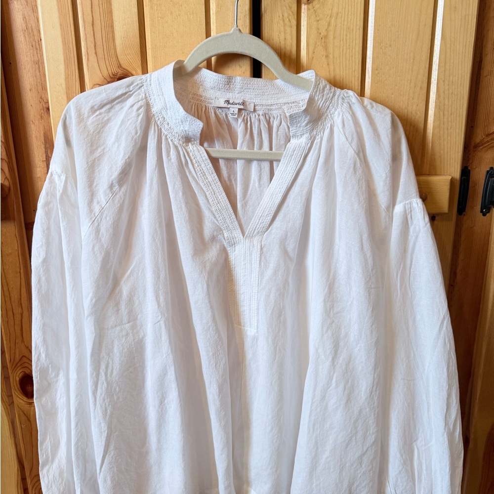 Madewell White Peasant-Style Long-Sleeve Blouse